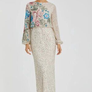 Mac Duggal Sequinned Multi Color Floral High Neck Gown - Brand New with tags